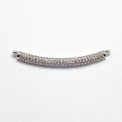 Platin Farbe Cz Messing Micro Pave Zirkonia bar Links, Transparent, Cadmiumfrei und Nickel frei und Bleifrei, gebogenes Rohr, langlebig überzogen, Platin Farbe, 36x3x3 mm, Bohrung: 1 mm