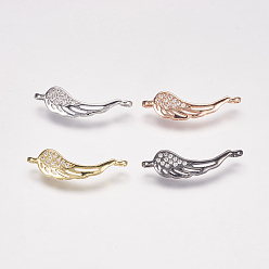 Mixed Color Brass Micro Pave Cubic Zirconia Links, Wing, Mixed Color, 8.5x26.5x2mm, Hole: 2mm
