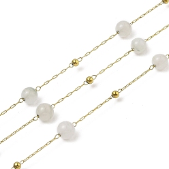 Светло-голубой Ионное покрытие (ip) 304 звенья цепи из нержавеющей стали, с катушкой, с агатом, пайки, реальный 18 k позолоченный, светло-голубой, 6 мм, золотые бусины: 3 мм, интервал между связями: 21.5мм, футы(10м)/рулон