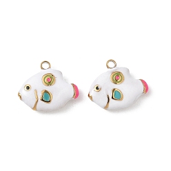 Белый 304 прелести нержавеющей стали, с эмалью, ионное покрытие (ip), очарование рыбы, реальный 18 k позолоченный, белые, 12x14x3 мм, отверстие : 1.5 мм