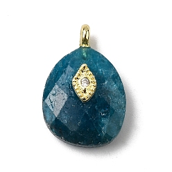 Апатит Натуральный апатит подвеска, граненые подвески-слезинки с латунной фурнитурой из прозрачных кубических цирконий, реальный 18 k позолоченный, 18x12x6.5 мм, отверстие : 1.8 мм