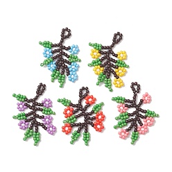 (52) Непрозрачная лаванда Стеклянные подвески из бисера, цветочный шарм, разноцветные, 38.5x25x2 мм, отверстие : 3x2 мм