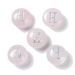 Letter H Природного розового кварца бусы, рондель с письмом, Письмо ч, 8.5~9x5~5.5 мм, отверстие : 1.2 мм