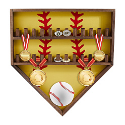 Желтый Подставка для хранения колец на стену из дерева в бейсбольном стиле, желтые, 35.7x33.6x2.8~3.2 см