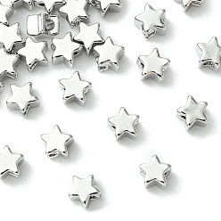 Real Platinum Plated SHEGRACE Brass Star Beads, Cadmium Free & Nickel Free & Lead Free, Real Platinum Plated, 4x4x3mm, Hole: 1.2mm