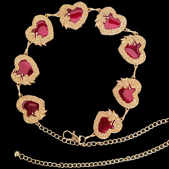 Золотой Роза цветок темно-красное сердце сплав и эпоксидная смола звенья цепи талии живота цепи для женщин, золотые, 1010 мм