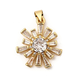 Настоящее золото 18K Латунные микро проложить кубического циркония подвески, цветок, без свинца и без кадмия, долговечный, стойки покрытие, реальный 18 k позолоченный, 21x19x5 мм, отверстие : 4x3.5 мм