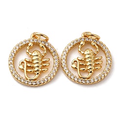 Настоящее золото 18K Латунные микро проложить кубического циркония подвески, плоские круглые со Скорпионом, долговечный, без кадмия и без свинца, стойки покрытие, с целью перехода в кольце, реальный 18 k позолоченный, 16.5x15x2.5 мм, отверстие : 3.5 мм