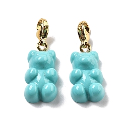 Темно-бирюзовый Подвесные украшения из смолы в виде медведя, 304 украшения из нержавеющей стали с застежкой-клешней в виде лобстера, ионное покрытие (ip), реальный 14 k позолоченный, темные бирюзовый, 30.5 мм