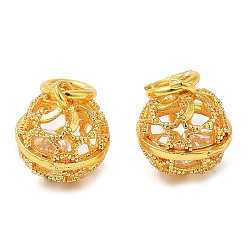 Настоящее золото 18K Стойки обшивки латунные подвески, с фианитом и кольцом для прыжков, долговечный, без свинца и без кадмия, круглые, реальный 18 k позолоченный, 12x10 мм, отверстие : 4 мм