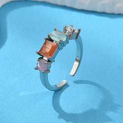 Платина Манжеты из латуни с микро паве кубический цирконий для женщин, с кошачий глаз, стойки покрытие, долговечный, без кадмия и без свинца, платина, 6.5 мм, внутренний диаметр: регулируемый