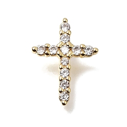 Real 18K Gold Plated Brass Micro Pave Clear Cubic Zirconia Pendants, Round Cross Charms, Lead Free & Cadmium Free, Long-Lasting Plated, Rack Plating, Real 18K Gold Plated, 17.5x13x5mm, Hole: 3x1.5mm