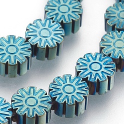 Зеленое Покрытие Гальваническая немагнитная синтетическая гематитовая нить, цветок, зеленый покрытием, 6.5x3 мм, отверстие : 1 мм, около 61 шт / нитка, 15.7 дюйм (40 см)