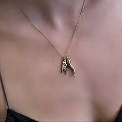 Золотой 304 ожерелья с подвесками из нержавеющей стали и итальянского рога, золотые, 17.72 дюйм (45 см)