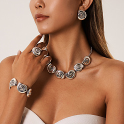 Античное Серебро Браслеты из сплава, серьги-гвоздики, цепочки и наборы колец., раковинообразная, античное серебро, 350 мм & 30x30 мм & 15~20 мм & 160 мм