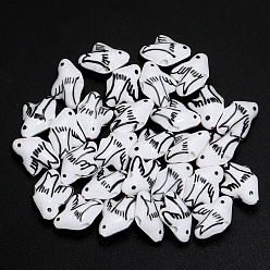 Белый 5шт. фарфоровые бусины ручной работы, пастельный фарфор, голубь, белые, 20x15 мм