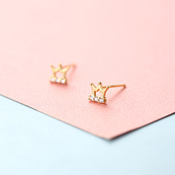 Crown Серьги-гвоздики из латунного микро-паве, золотые, корона, 6 мм