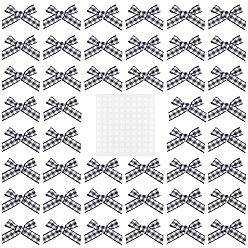 Черный Аксессуары костюма из ткани, тартан узор ленты бантом, с 2 листами бумажных наклеек, чёрные, бант : 30x25x3 мм, 140 шт / пакет