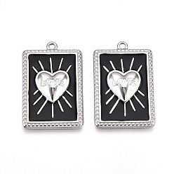 Черный 304 подвески из нержавеющей стали, с эмалью, прямоугольник с сердечком и надписью «любовь», цвет нержавеющей стали, чёрные, 28x18x3 мм, отверстие : 1.4~1.5 мм