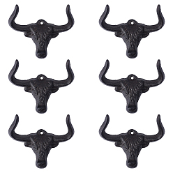 Coconut Brown 6Pcs Iron OX-Head Shape Hooks, Coconut Brown, 98x125x55mm, Hole: 5mm