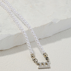 Серебро Сплав номер 222 подвеска из искусственной смолы с белыми круглыми бусинами ожерелья для женщин, серебряные, 16.54 дюйм (42 см)