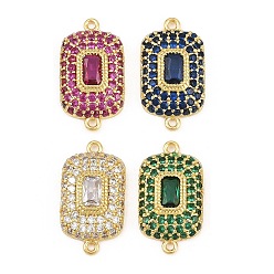 Mixed Color Brass Micro Pave Cubic Zirconia Connector Charms, Rectangle Links, Rack Plating, Long-Lasting Plated, Real 18K Gold Plated, Mixed Color, 19x10x4mm, Hole: 1.2mm