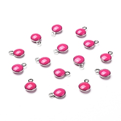Темно-Розовый 304 прелести нержавеющей стали, с эмалью, эмалированные блестки, плоско-круглые, цвет нержавеющей стали, темно-розовыми, 8.5x6x3 мм, отверстие : 1 мм