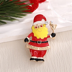 Santa Claus Рождественская тема брошь из легкого золотого сплава, эмалевые булавки, со стразами, Дед Мороз, 51x35 мм