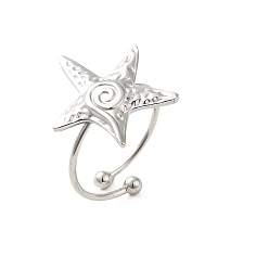 Нержавеющая Сталь Цвет Не тускнеет 304 открытое манжетное кольцо из нержавеющей стали, морская звезда, цвет нержавеющей стали, размер США 8 (18.1 мм)