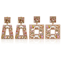 (52) Непрозрачная лаванда 2 пары 2 стильные серьги-гвоздики со стразами в форме прямоугольника и трапеции, длинные серьги-подвески из легкого золотого сплава для женщин, разноцветные, 60~62 мм, штифты : 0.7~0.8 мм, 1 пары / стиль