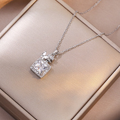 Прозрачный 304 Подвеска в виде флакона духов из нержавеющей стали с инкрустацией кубическим цирконием, цепочка-колье для женщин, цвет нержавеющей стали, прозрачные, 15.75 дюйм (40 см)