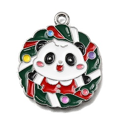 Christmas Wreath Подвески из эмали и сплава, платина, Рождественская серия, панда, Рождественский венок, 26x22x1 мм, отверстие : 1.8 мм