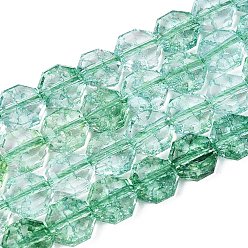 Vert Mer Moyen Transparentes craquements perles de verre brins, octogone, teint et cœur, facette, vert de mer moyen, 7~8x7~8x3.5~4mm, Trou: 1~1.4mm, Environ 46~50 pcs/chapelet, 13.58~14.57 pouce (34.5~37 cm)