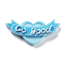 Light Sky Blue Opaque Resin & Plastic Cabochons, Heart with Word Go good, Light Sky Blue, 17x36x6mm