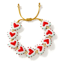 Белый Богемные браслеты ручной работы из фарфора, эмали, бисера и плетеных бусин для женщин., сердце, белые, 11.02 дюйм (28 см)