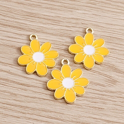 Золотистый Подвески из эмали и сплава, золотой свет, цветочный шарм, золотые, 21x19 мм, 10 шт / комплект