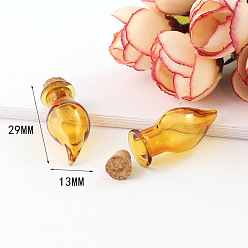Hot Pepper Miniature Glass Bottles, with Cork Stoppers, Empty Wishing Bottles, for Dollhouse Accessories, Jewelry Making, Hot Pepper Pattern, 29x13mm