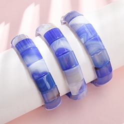 Cornflower Blue Square Natural Banded Agate(Dyed & Heated) Beaded Stretch Bracelets for Women Men, Cornflower Blue, Inner Diameter: 2.30 inch(5.85cm)
