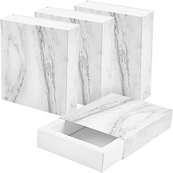 White Marble Pattern Paper Drawer Boxes, Gift Wrapping Boxes, for Jewelry Candy Wedding Party Favors, Rectangle, White, Box: 13.7x10.7x3.2cm, Inner Size: 11.5x8.5x3cm