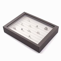 Серый Деревянный ювелирных подарочных коробок, покрыты искусственная кожа, органическое стекло и магнитная полоса, прямоугольные, серые, 305x223x53 мм