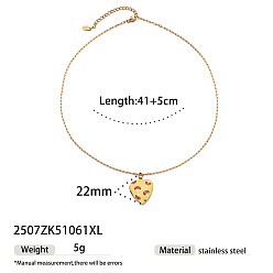 Yellow Summer Alloy Enamel Heart with Fruit Pendant Brass Cable Chain Necklaces, Golden, Yellow, 16.54 inch(42cm)