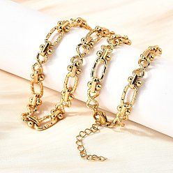 Золотой 304 Овальные текстурированные цепочки из нержавеющей стали с бесконечными звеньями для женщин и мужчин, ионное покрытие (ip), золотые, 15.75 дюйм(40см)+удлинитель: 48.5мм