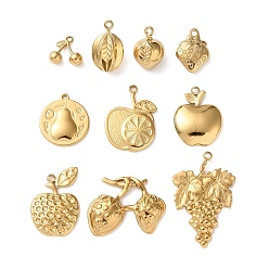 Настоящее золото 18K 10 шт. 304 подвески из нержавеющей стали, фрукты, ионное покрытие (ip), реальный 18 k позолоченный, 11~31x10~24x2~10 мм, отверстие : 1.4~1.6 мм