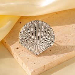 Нержавеющая Сталь Цвет Регулируемые 304 манжеты из нержавеющей стали для женщин, формы раковины, цвет нержавеющей стали, 34x34.5 мм, размер США 6 1/2 (16.9 мм)