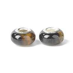 Peru Rondelle Resin European Beads, Large Hole Beads, Imitation Stones, with Silver Tone Brass Double Cores, Peru, 13.5x8mm, Hole: 5mm