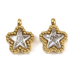 Золотой 304 подвески из микро-паве из нержавеющей стали с фианитами, звезда, золотые, 11x8.5x3.5 мм, отверстие : 1.5 мм