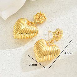 Heart Zinc Alloy Stud Earrings for Women, Brass Dangle Earrings, Golden, Heart, 43x28mm