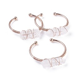 Розовое Золото Латунь манжеты браслеты, с натуральным кварцевым резонатором, самородки, розовое золото , 1-3/8 дюйм x 2-1/8 дюйм ~ 2-1/4 дюйм (3.8x5.4~5.6 см), 3~4 мм