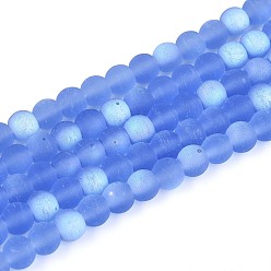 Королевский синий Матовые прозрачные стеклянные бусины, круглые, с половиным покрытием, с покрытием AB цвета, королевский синий, 4~4.5 мм, отверстие : 0.6 мм, около 97~100 шт / нитка, 14.76~15.16'' (37.5~38.5 см)