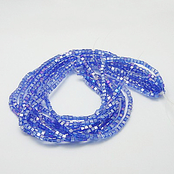 Royal Blue Electroplate Glass Beads Strands, AB Color Plated, Faceted, Cube, Royal Blue, 4x4x4mm, Hole: 1mm